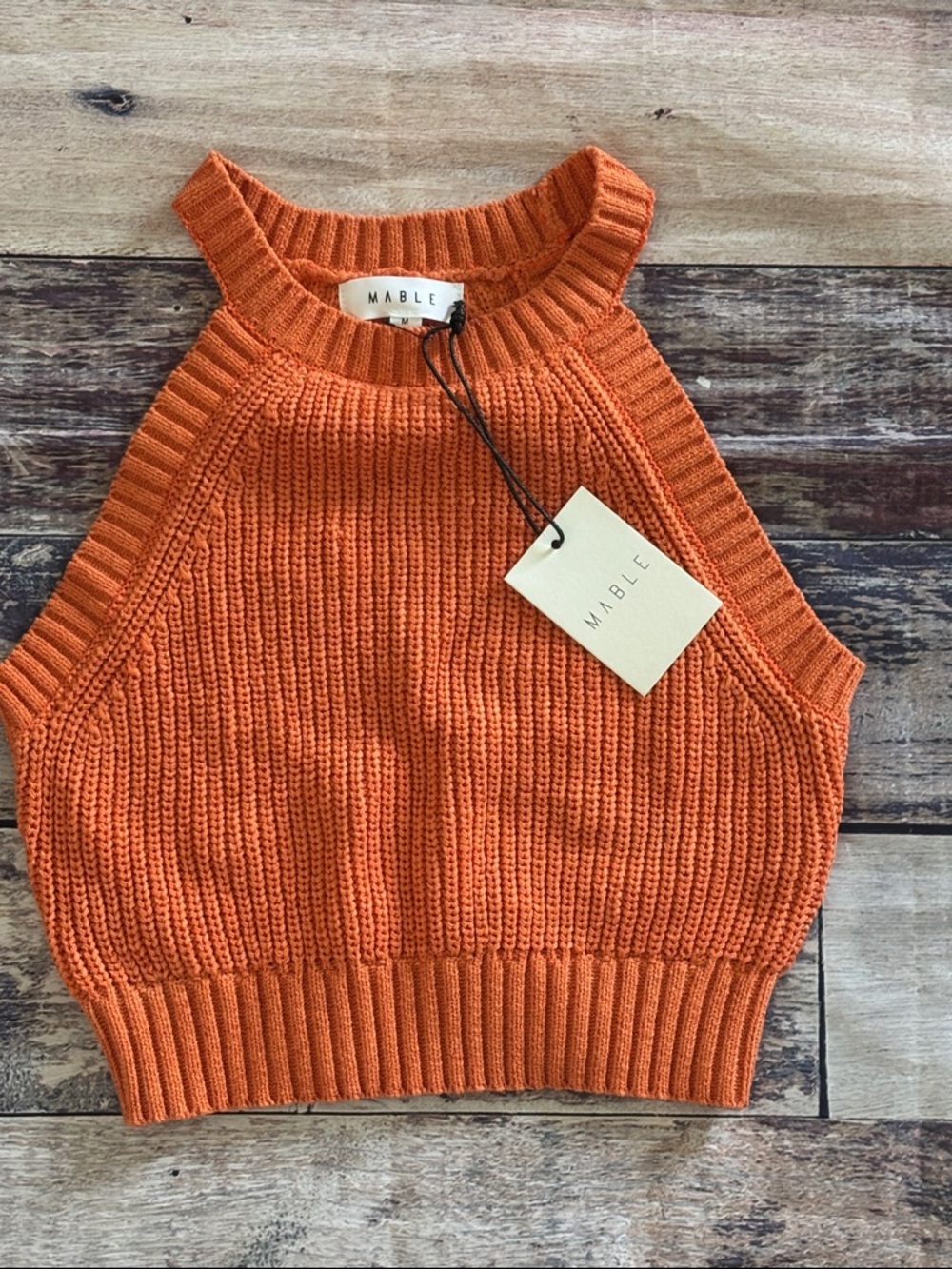MABLE Orange Knit Halter Crop Top